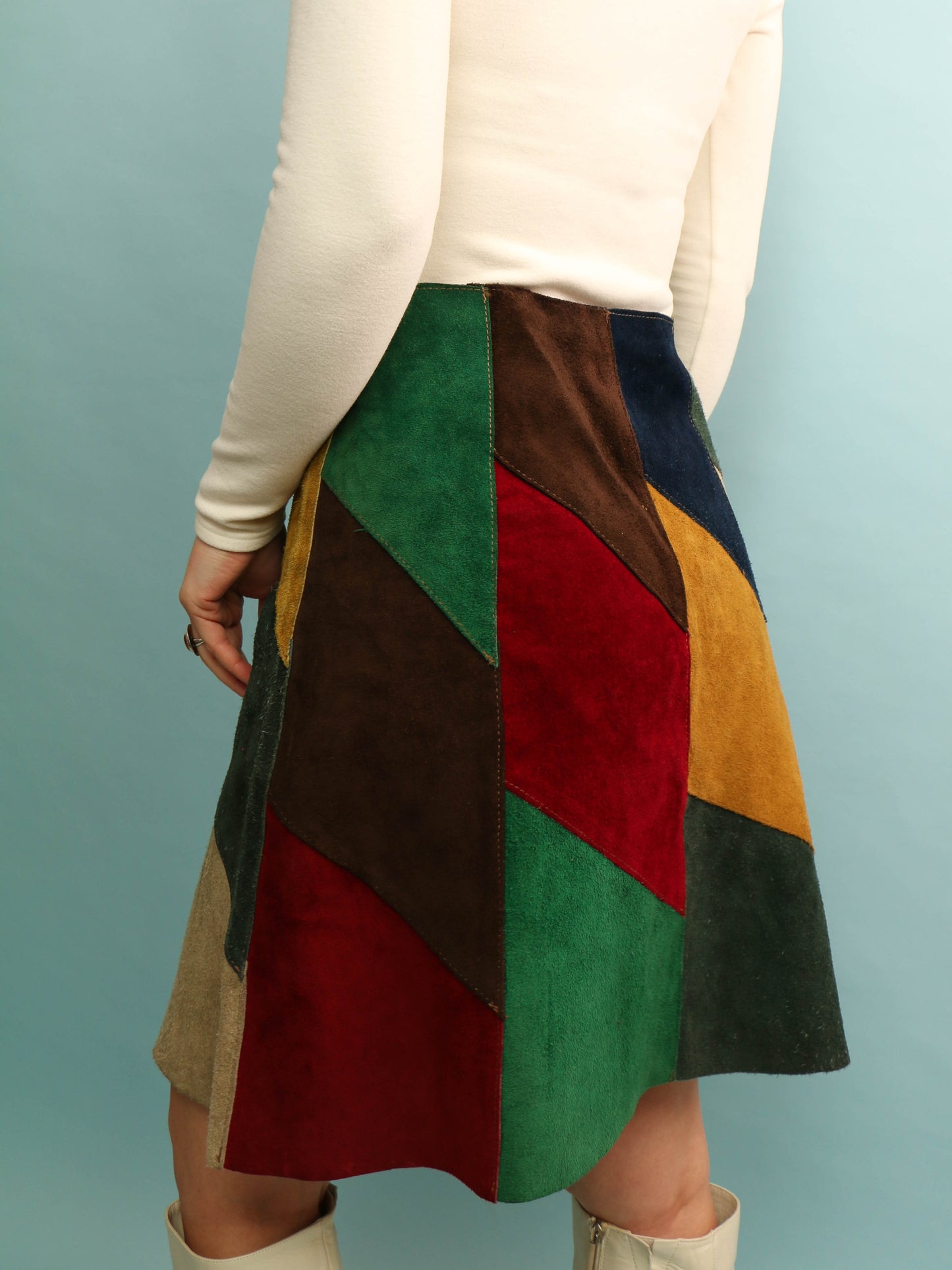 Vintage Patchwork Suede Skirt - 28” Waist