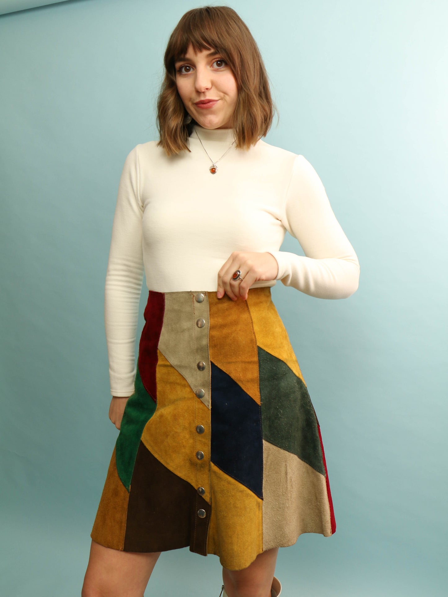 Vintage Patchwork Suede Skirt - 28” Waist