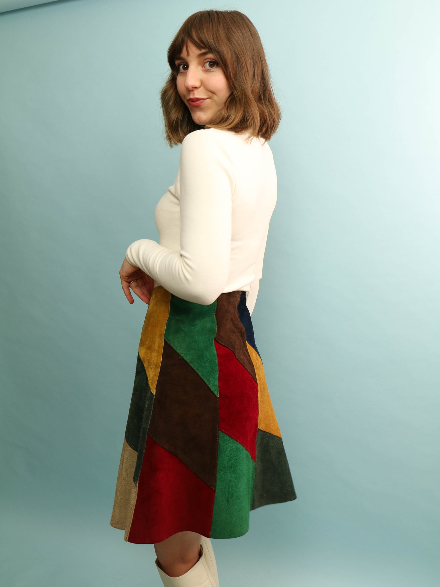 Vintage Patchwork Suede Skirt - 28” Waist